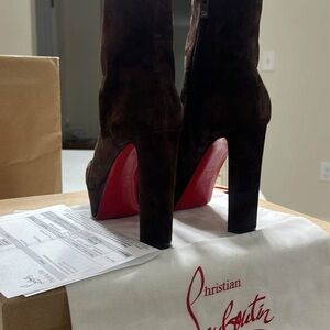 Christian Louboutin Dark Brown Heeled Boots with Red Soles